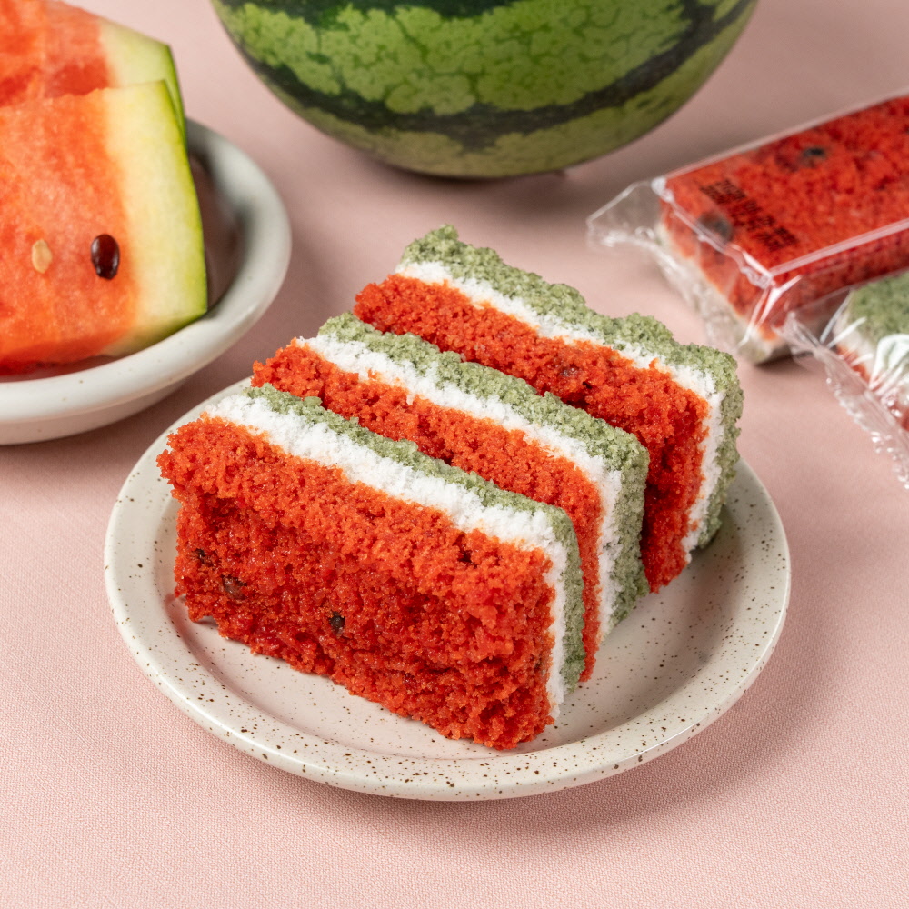 싸리재 수박설기 560g(70g 8봉) 개별포장 삼색 유기농 어린이집답례떡 - 상품 이미지
