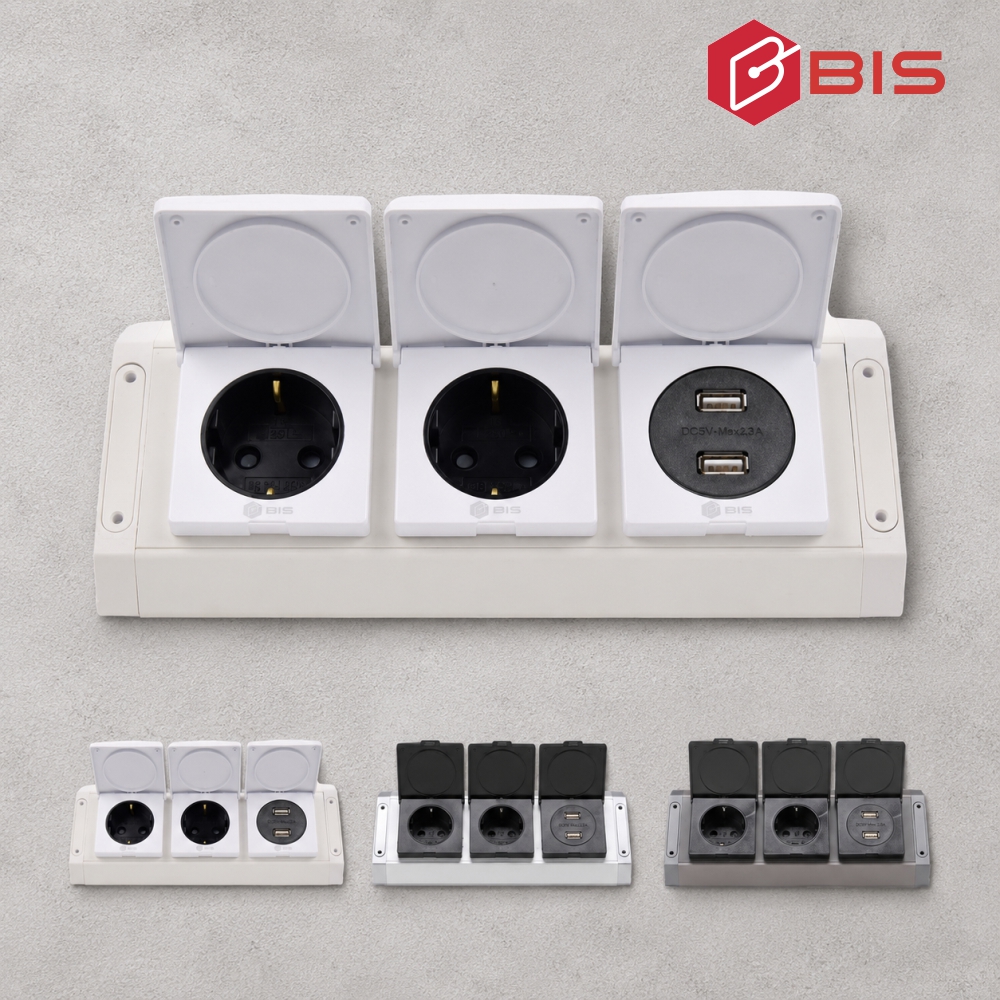 BIS 빌트인콘센트 주방 가구 노출 2구 코너콘센트 USB BIB-202 화이트 욕실장 - 상품 이미지