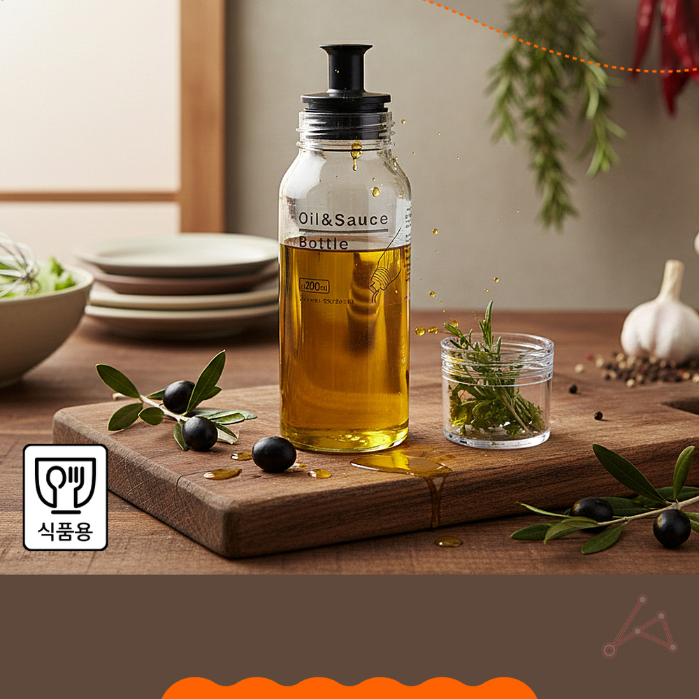 투명바디깔끔한양념통 슬림그립식품용오일병 실리콘패킹주방수납기름병 200ml - 상세 이미지 3