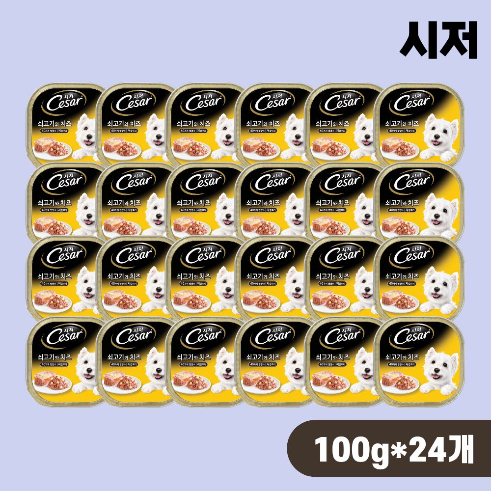 강아지 시저캔 습식 주식캔 통조림 쇠고기 치즈, 100g, 24개 - 상품 이미지