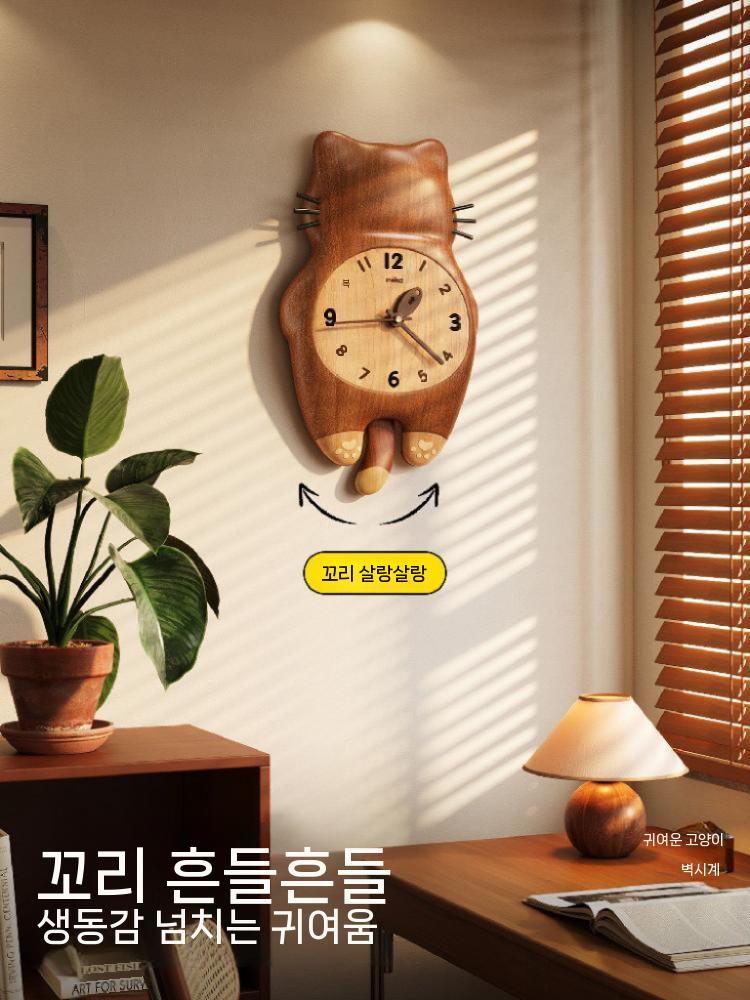 고양이 시계 거실 인테리어 집들이 디자인 귀여운 벽걸이 24x41 cm - 상세 이미지 2