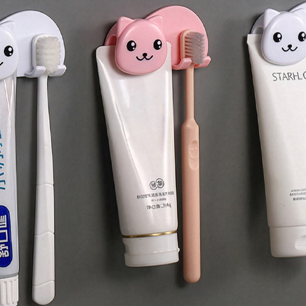귀여운위생관리칫솔거치대 고양이디자인욕실정리칫솔홀더 벽부착식화장실수납치약홀더 - 상세 이미지 2