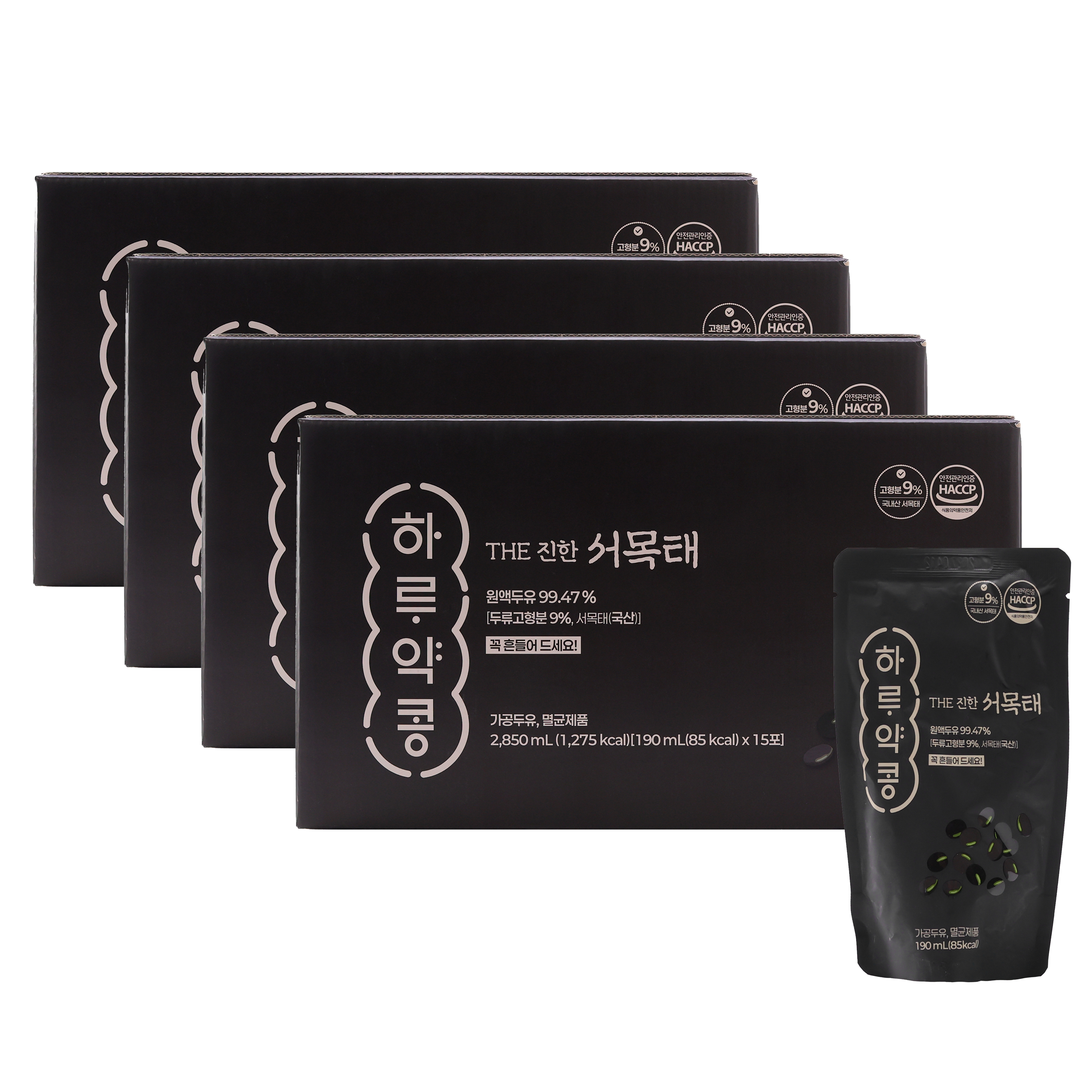 하루약콩 THE진한 서목태두유 / 국산콩두유 약콩 쥐눈이콩 60팩(15팩 파우치 x 4박스), 190ml, 60개 - 상품 이미지