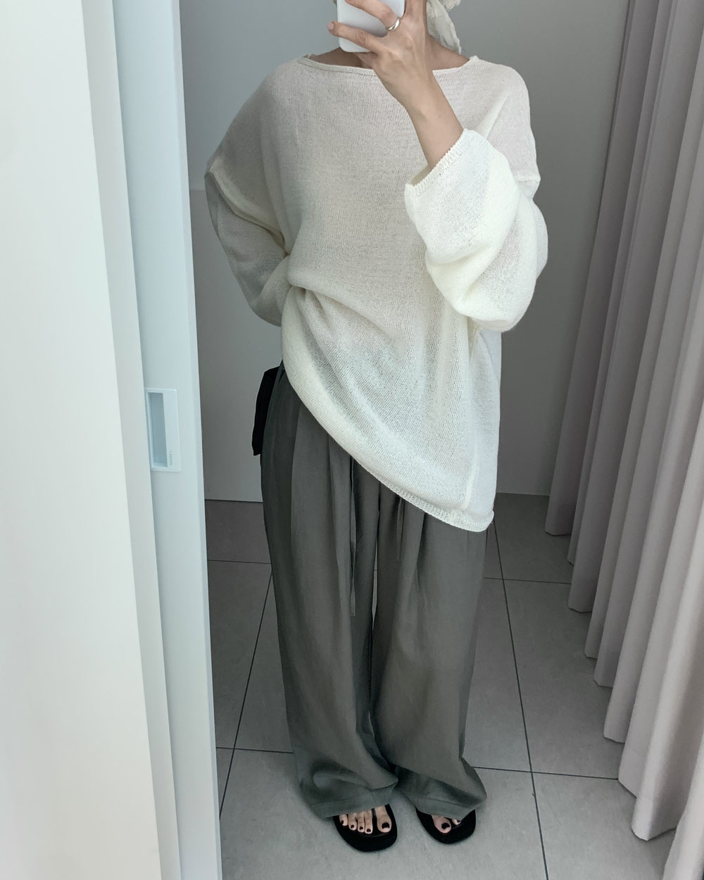 [네이비당일] 이징 린넨 밴딩팬츠 일자 와이드 슬랙스 웨어링무드 (3c) 이미지 8