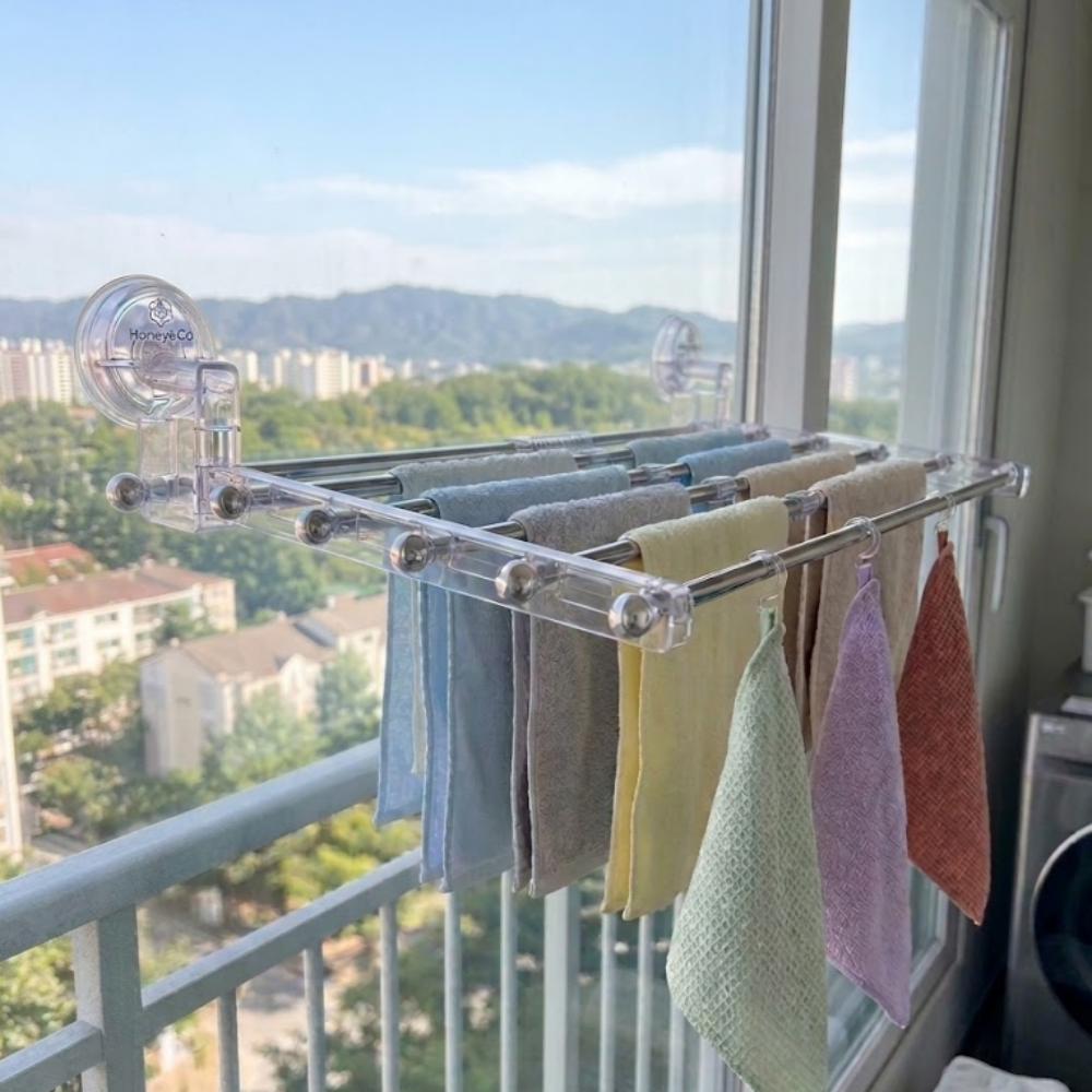 허니앤코 흡착식 빨래건조대 무타공 원룸 창문 접이식 미니 건조대 상품 이미지