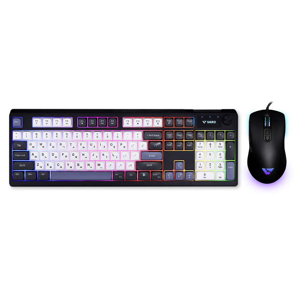 VARO VC104 무소음 RGB 노브 유선 게이밍 키보드 마우스 세트 저소음 - 상세 이미지 2