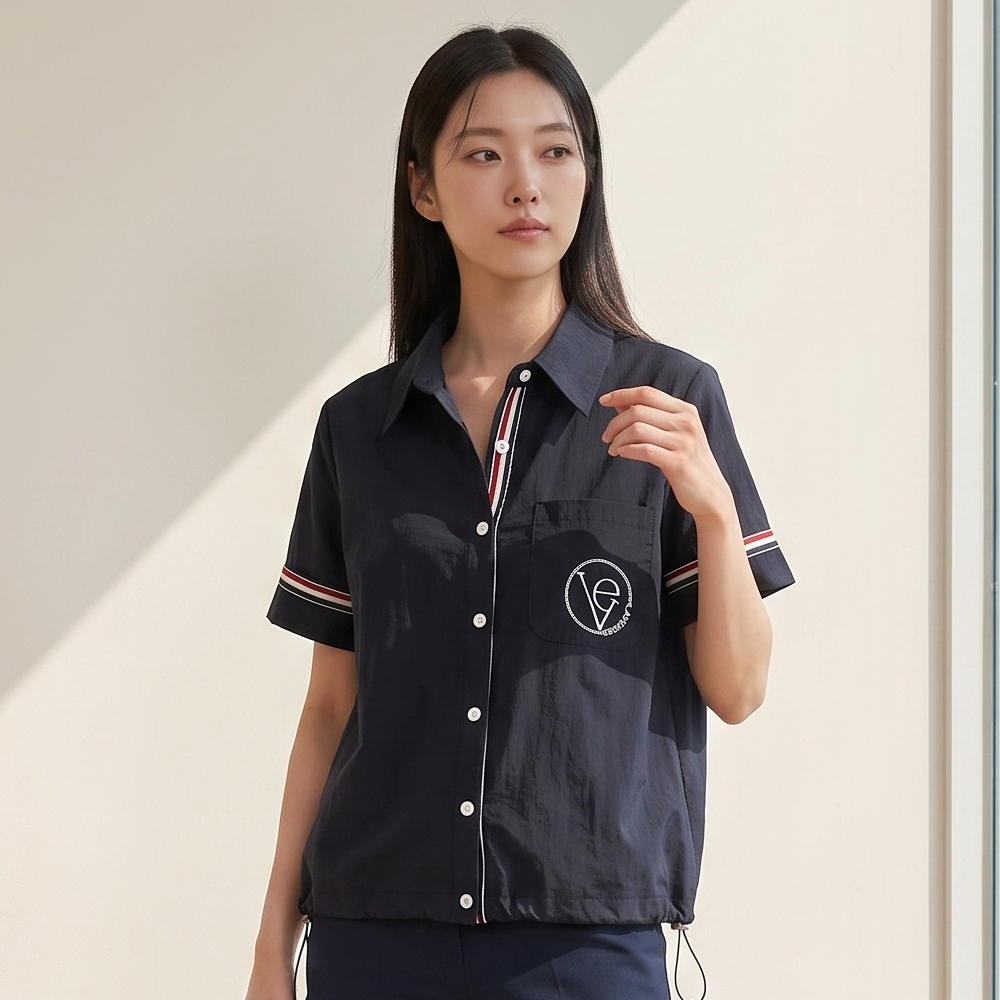 예시카 프렌치 테이핑 배색 스트링 반팔 셔츠 YV6BL600 - 상품 이미지