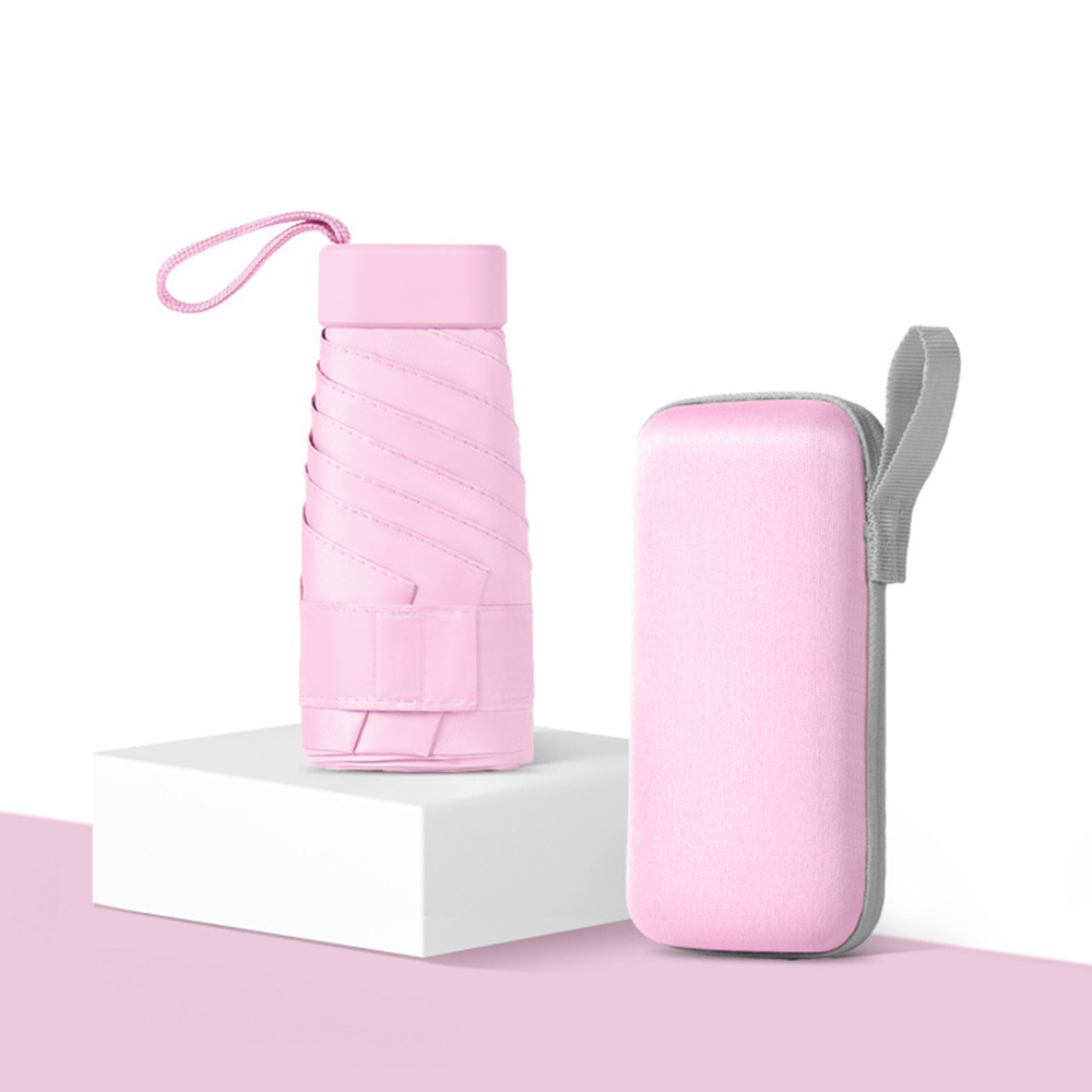 초경량 암막 우양산 미니 양산 자외선차단 휴대용 접이식 우산 핑크(케이스 O) - 상품 이미지