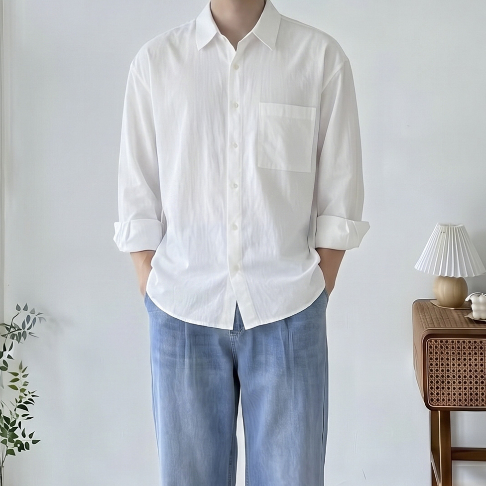 남자 스트라이프 크롭 여름 시어서커 긴팔 셔츠 3color - 상세 이미지 3