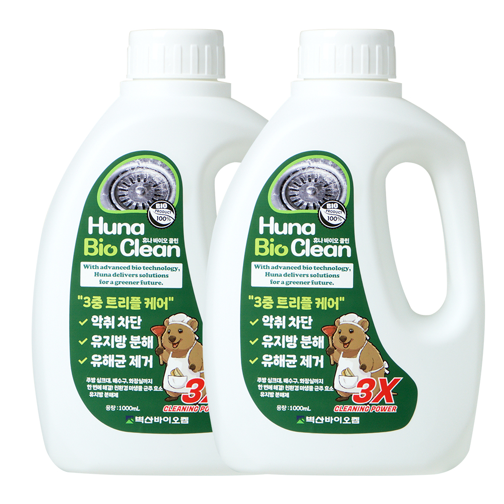 휴나 바이오 클린 배수구 클리너 하수구 냄새제거제 악취제거 유지방분해제 1L, 2개 - 상품 이미지