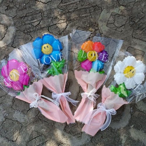 풍선 스마일 꽃다발 꽃 조화 기념일 졸업식 이벤트 파티 생일 선물 37cm - 상세 이미지 2