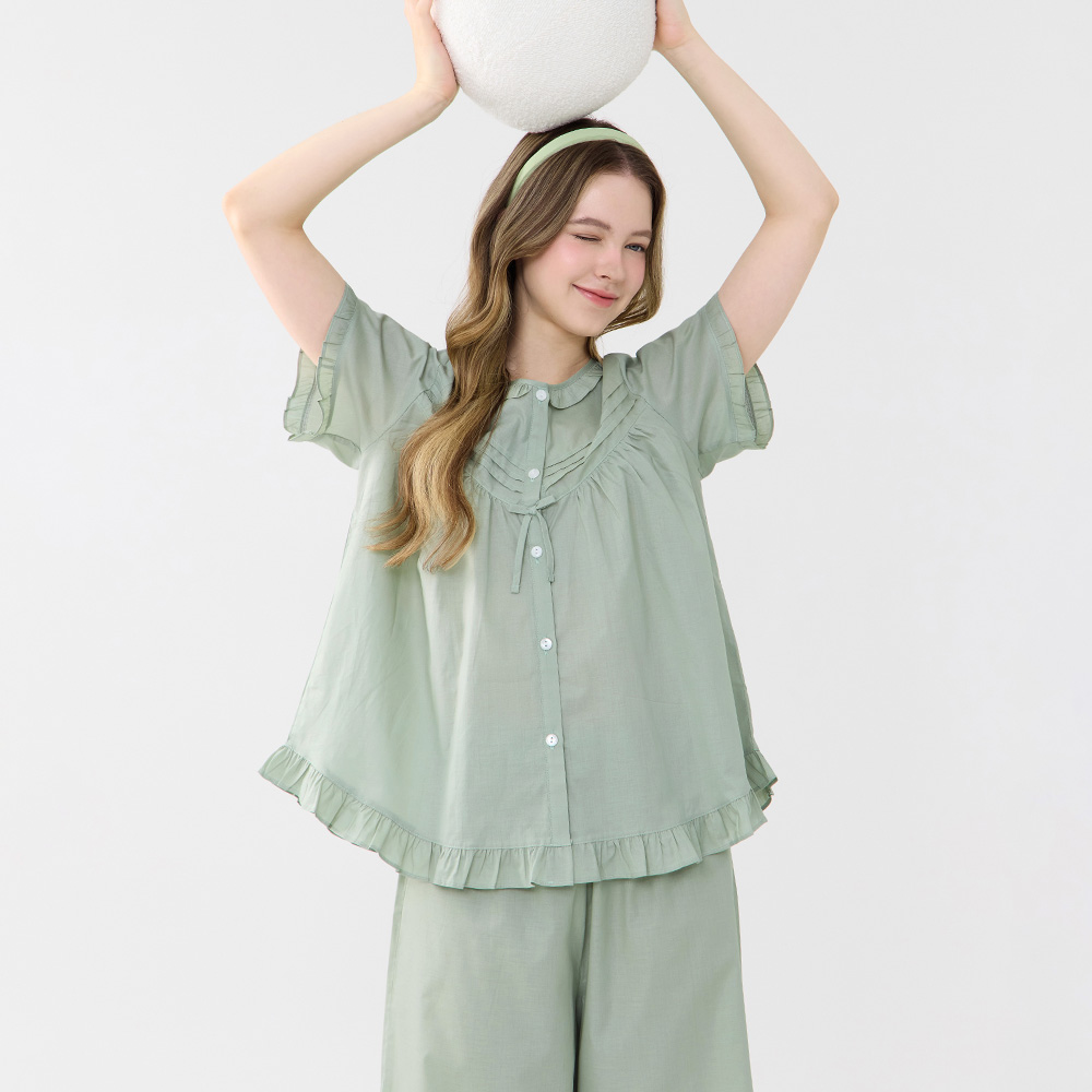 클래식민트 여성 여름 반팔 아사면 순면 잠옷 파자마 홈웨어 세트 - 상품 이미지