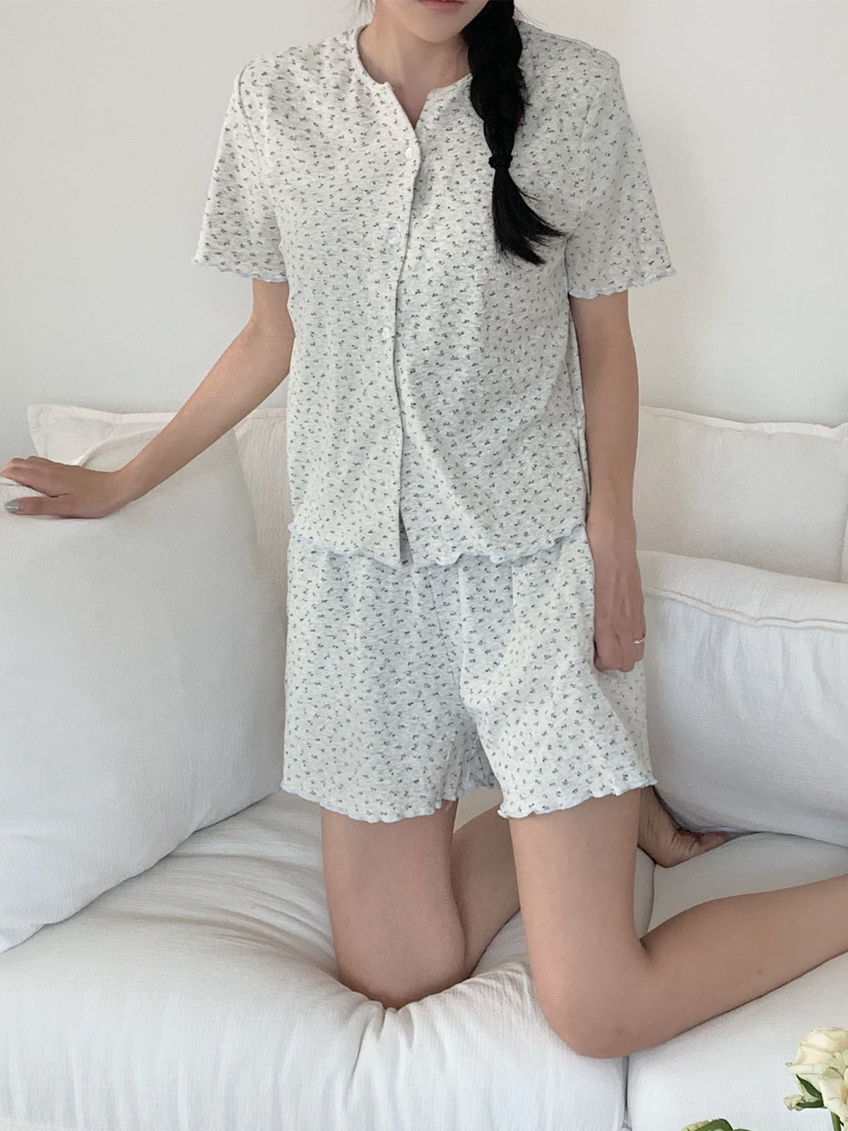 멜로 캡내장잠옷 노카라 홈웨어 여름 반팔 노브라 파자마세트 - 상세 이미지 5