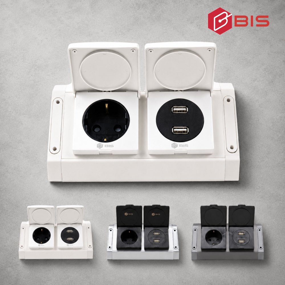 BIS 빌트인콘센트 주방 가구 노출 1구 코너콘센트 USB BIB-201 화이트 욕실장 - 상품 이미지