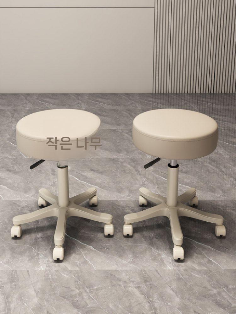 미용 의자 스툴 원형 진료 바퀴달린 병원 카운터 베이지 이미지 7