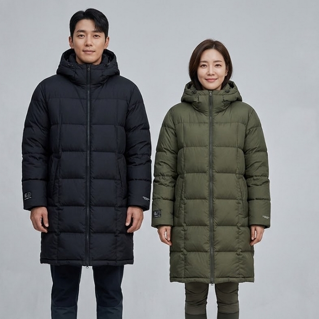 네파 공용 겨울 커플룩 머스코비 스퀘어 퀄팅 덕다운 점퍼 롱패딩 - 상품 이미지