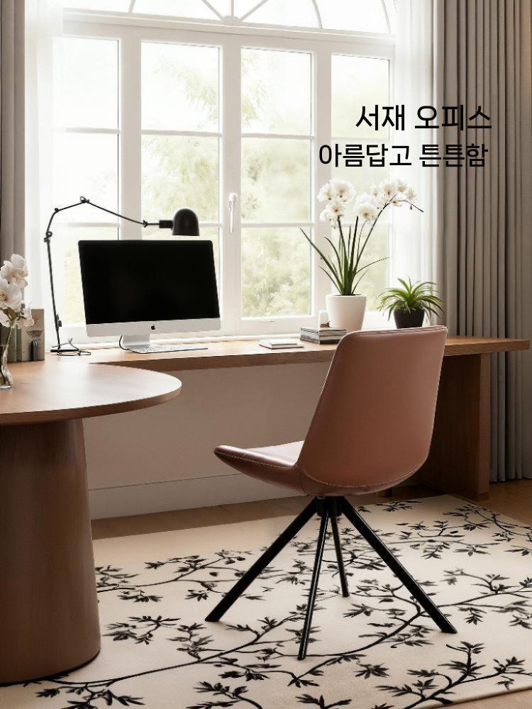 식탁의자 체어 의자 가죽 좌석 철제 인테리어 디자인 가구 브라운 - 상세 이미지 5