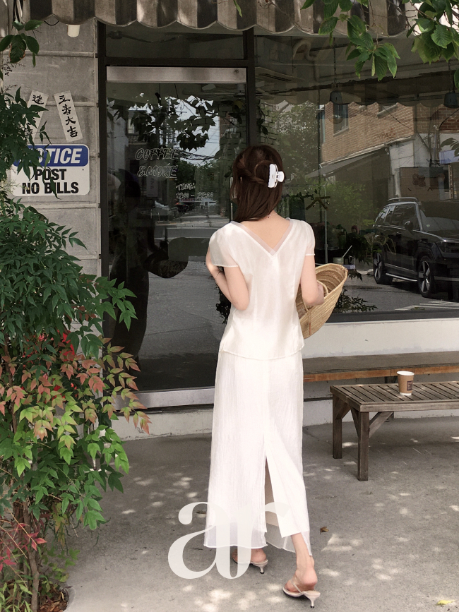 브이넥 꼬임 블라우스 bs8848 - 상세 이미지 5