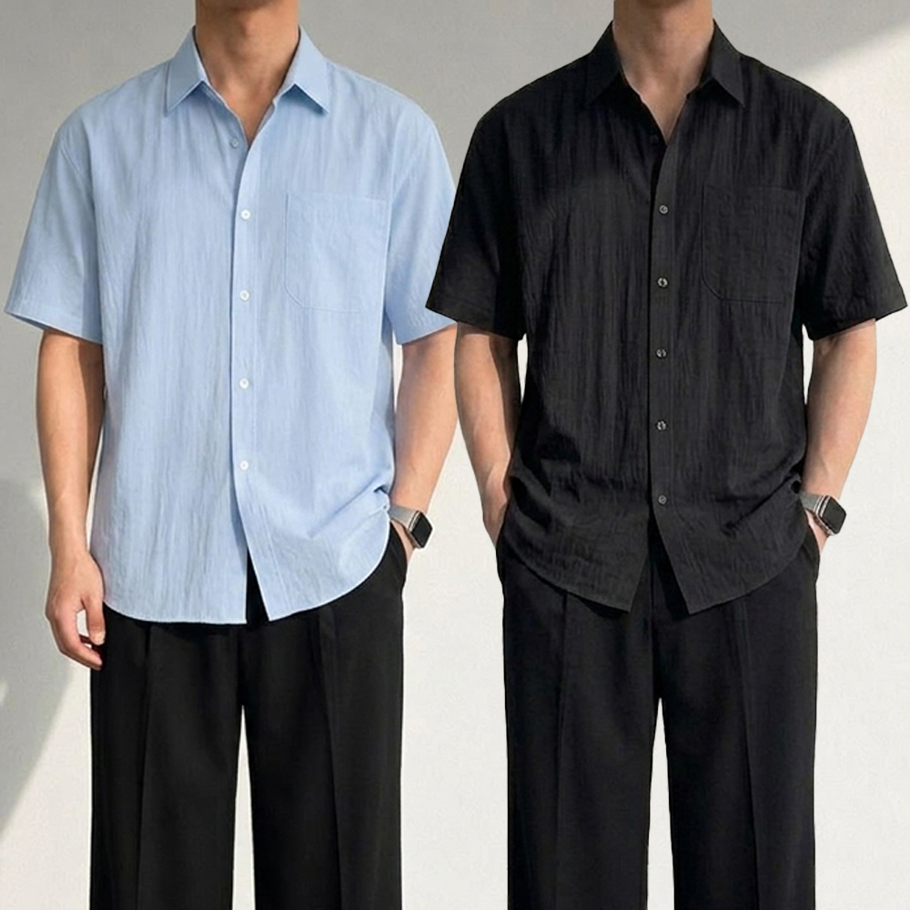 1+1 나일론셔츠 남자여름남방 남자오버핏남방 반팔셔츠 - 상품 이미지