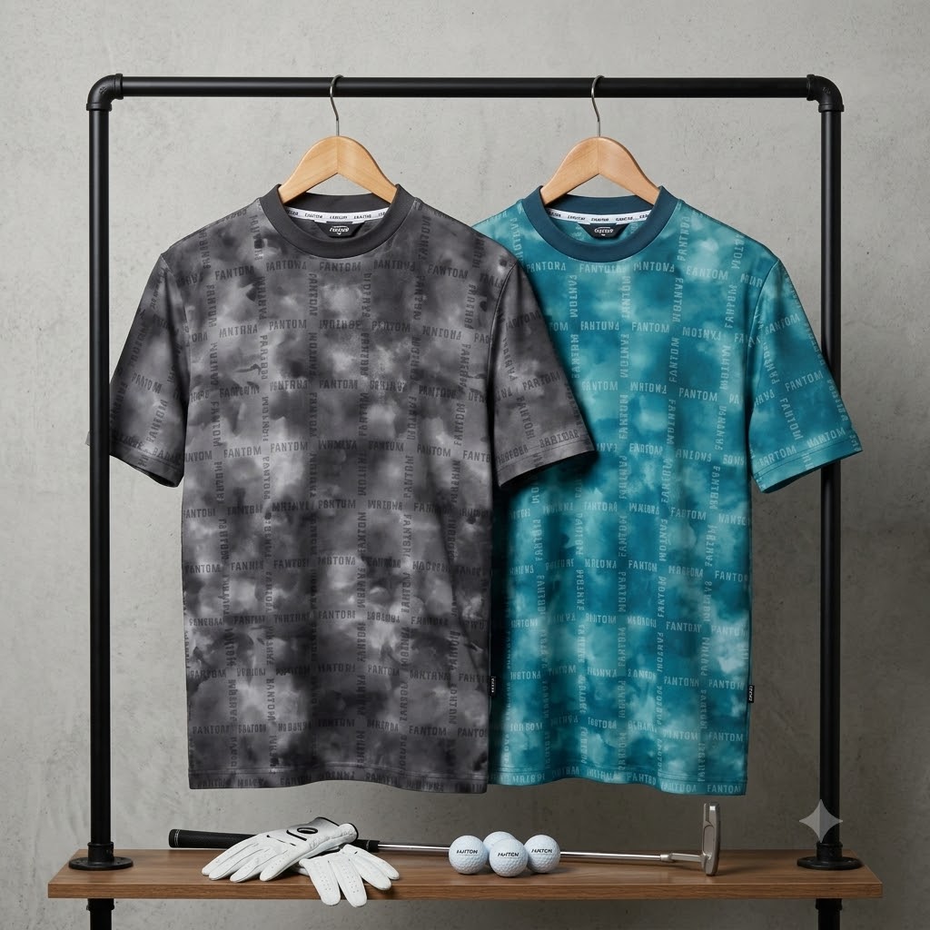 FANTOM 팬텀 남자 여름 골프웨어 냉감 로고패턴 스판 골프 반팔티셔츠 - 상세 이미지 2
