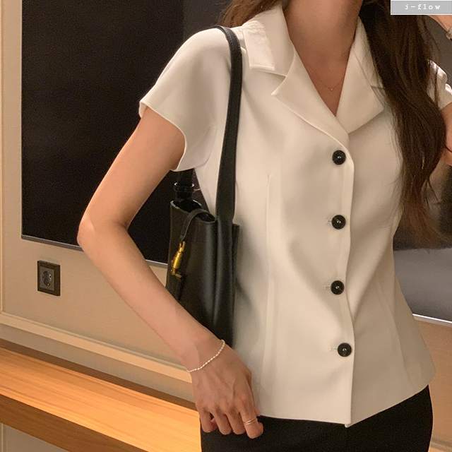 프레이드 카라넥 캡소매 슬림 라인 자켓 2col 여름 포멀 나그랑 브이넥 스판 제이플로우 이미지 6