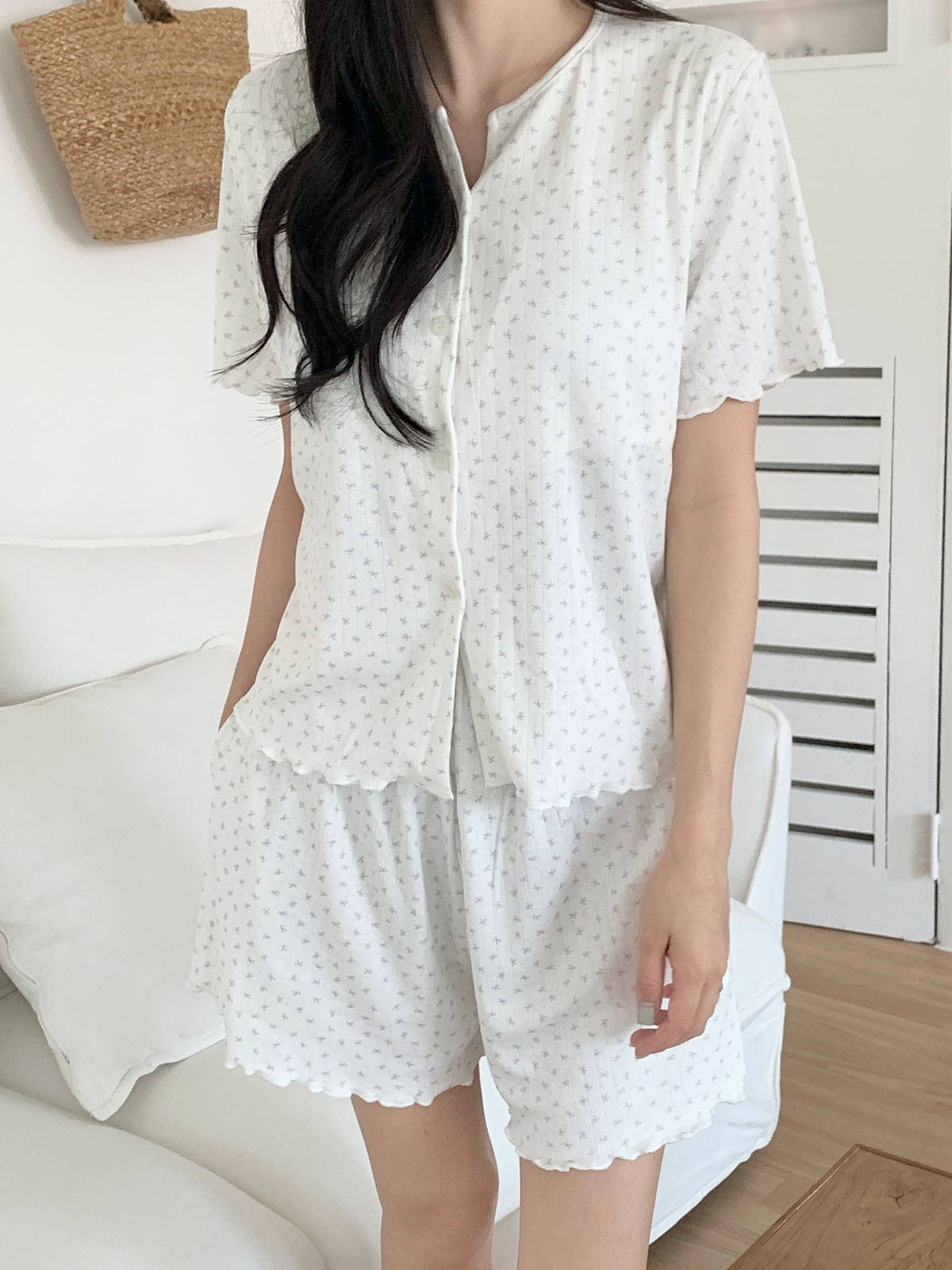 컴피 캡내장 여름잠옷 노카라 홈웨어 수유복 임산부 리틀리본 순면 파자마 - 상세 이미지 2