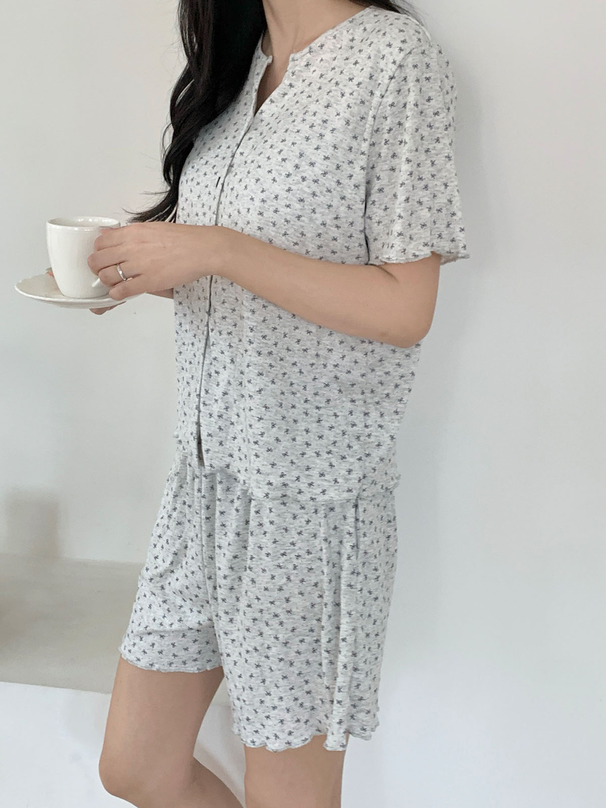 컴피 캡내장 여름잠옷 노카라 홈웨어 수유복 임산부 리틀리본 순면 파자마 이미지 7