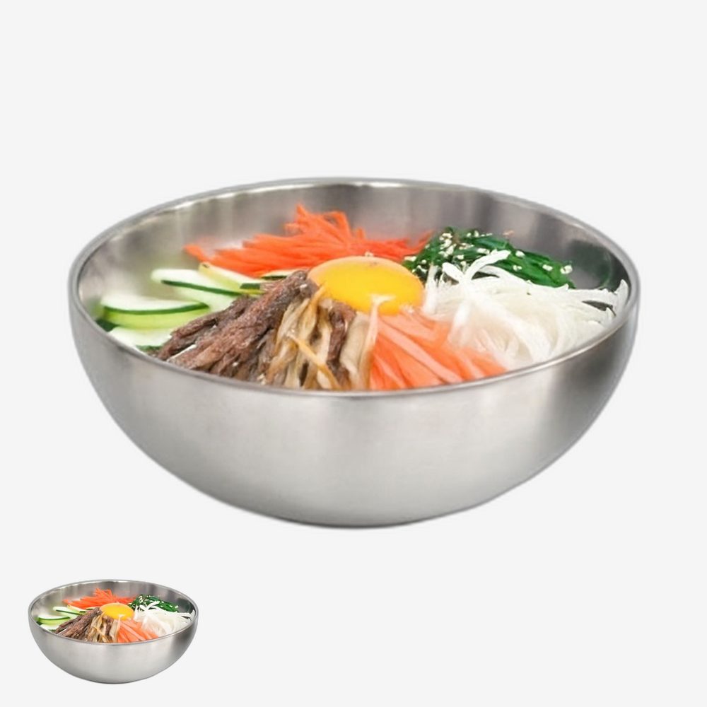 샤틴무광 보온보냉 냉면그릇 이중구조 식기용 면기 스텐 면요리 대접 21cm - 상품 이미지