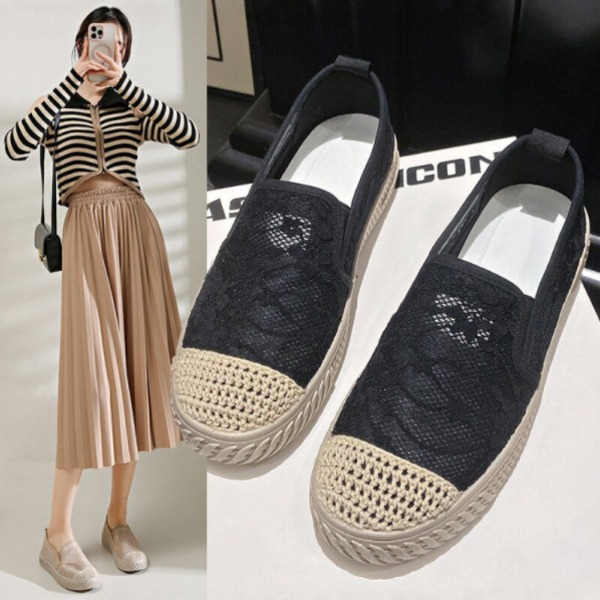 슬립온 캐주얼 메쉬 베이지 여름 데일리 망사 라탄 블랙 신발 여성 아이보리 225 - 상세 이미지 5
