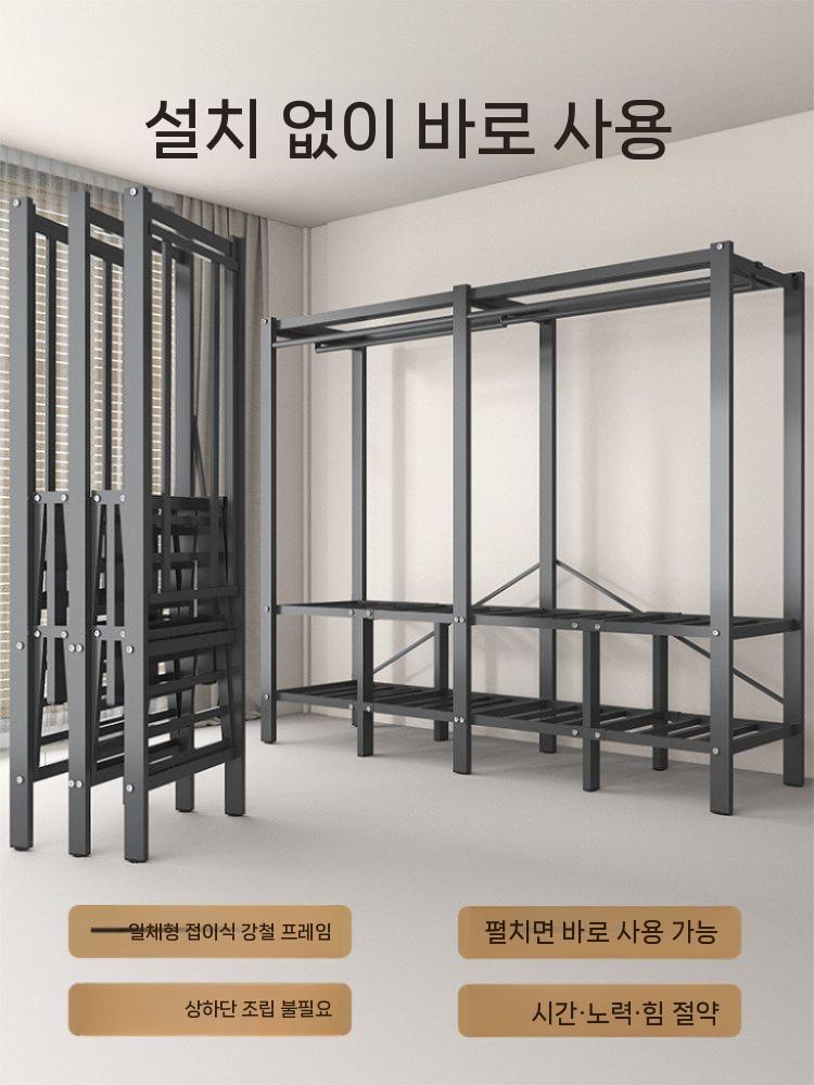 접이식 원룸옷장 행거 키큰옷장 미니옷장 조립식 커튼 125cm 2개의 문 차림새 - 상세 이미지 3