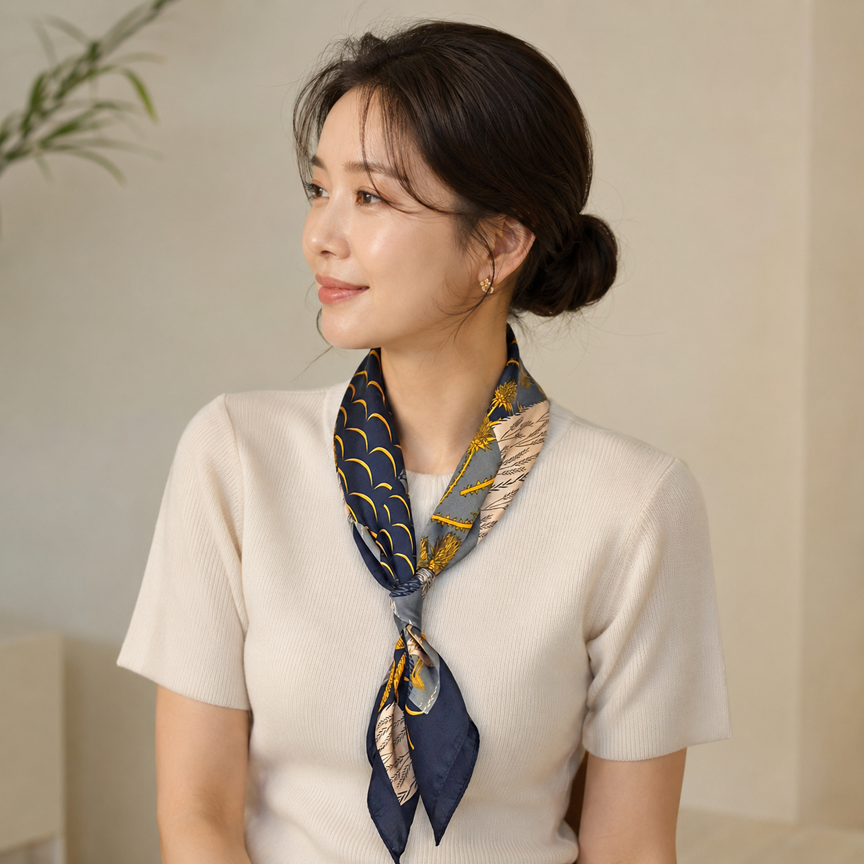 가을 봄 고급 명품 사각 목 스카프 선물 종류 - 상세 이미지 4