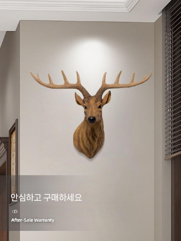 사슴 머리 장식 조각상 벽걸이형 가짜 텍스처 순록 사슴뿔 인테리어 소형 - 상세 이미지 3