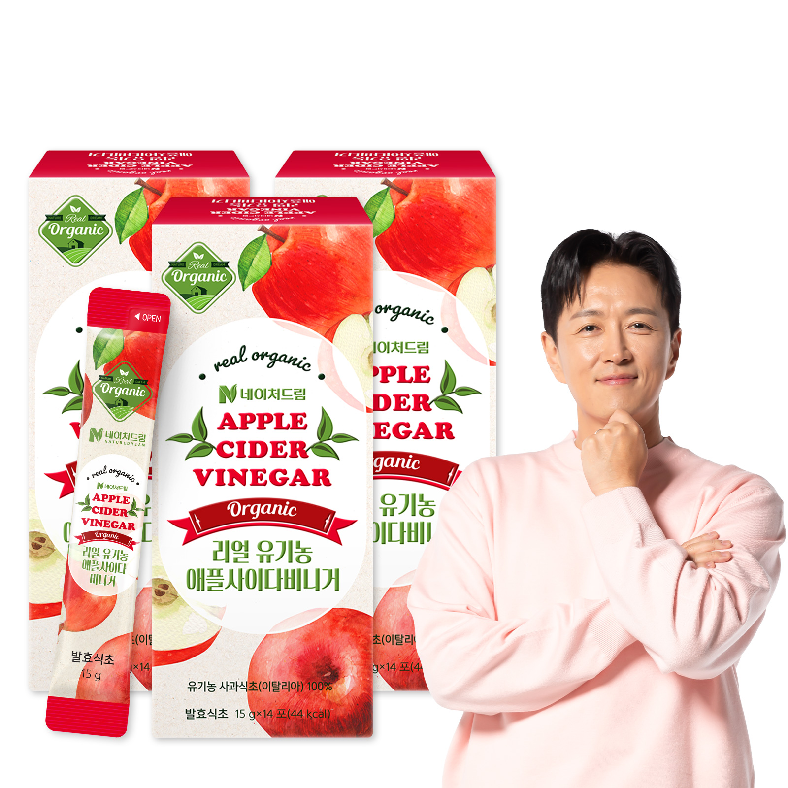리얼 유기농 애사비 스틱 14포 3박스 애플사이다비니거 사과초모 천연 발효 식초 유기산 비네거 - 메인 이미지