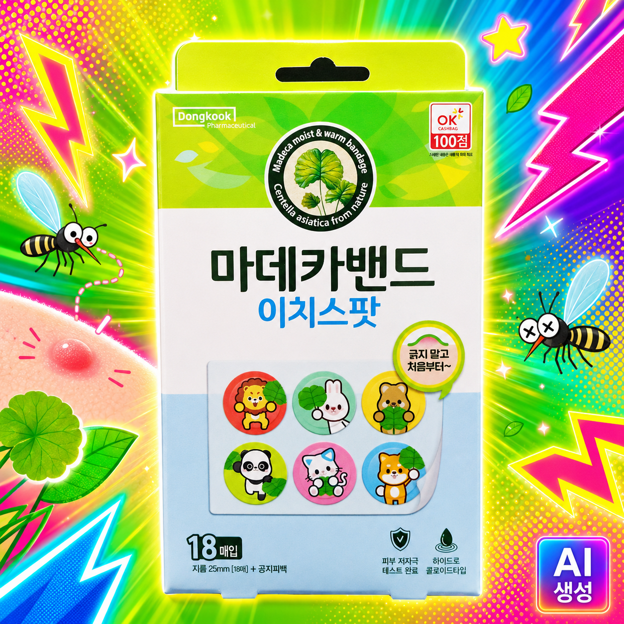 마데카밴드 이치스팟 18매입 하이드로콜로이드 습윤밴드 캐릭터밴드 모기패치 - 상품 이미지