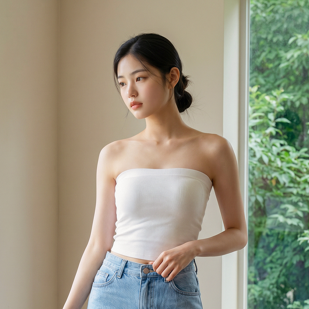힙핑크 힐링 레이온 밴딩 튜브탑 (일체형패드) - 상품 이미지