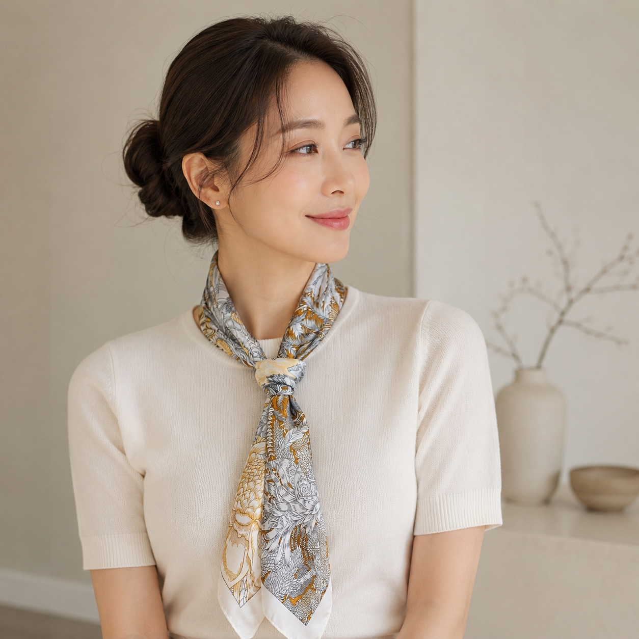 가을 봄 고급 명품 사각 목 스카프 선물 종류 - 상세 이미지 5