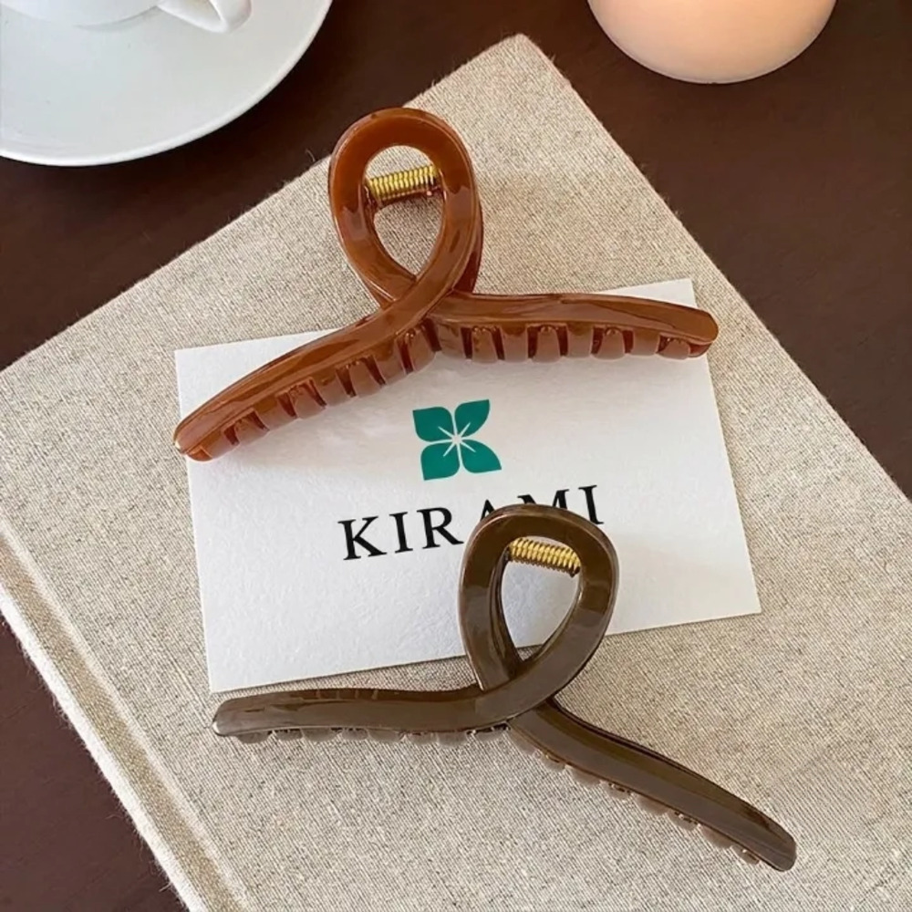 우아한 내추럴 브라운 꼬임 빅사이즈 집게핀 올림머리 헤어핀 - 상세 이미지 5