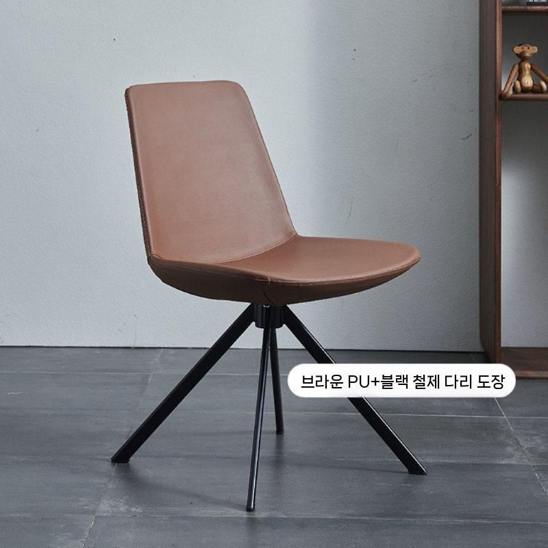 식탁의자 체어 의자 가죽 좌석 철제 인테리어 디자인 가구 브라운 - 상세 이미지 2