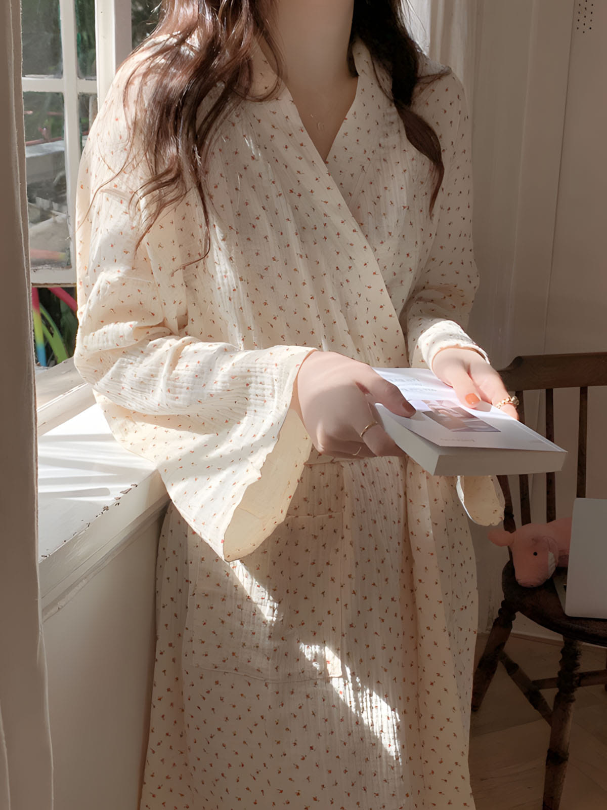 컴피 샤워가운 휴양지룩 요루면 로브잠옷 보타닉가든 나이트 홈웨어 - 상세 이미지 3