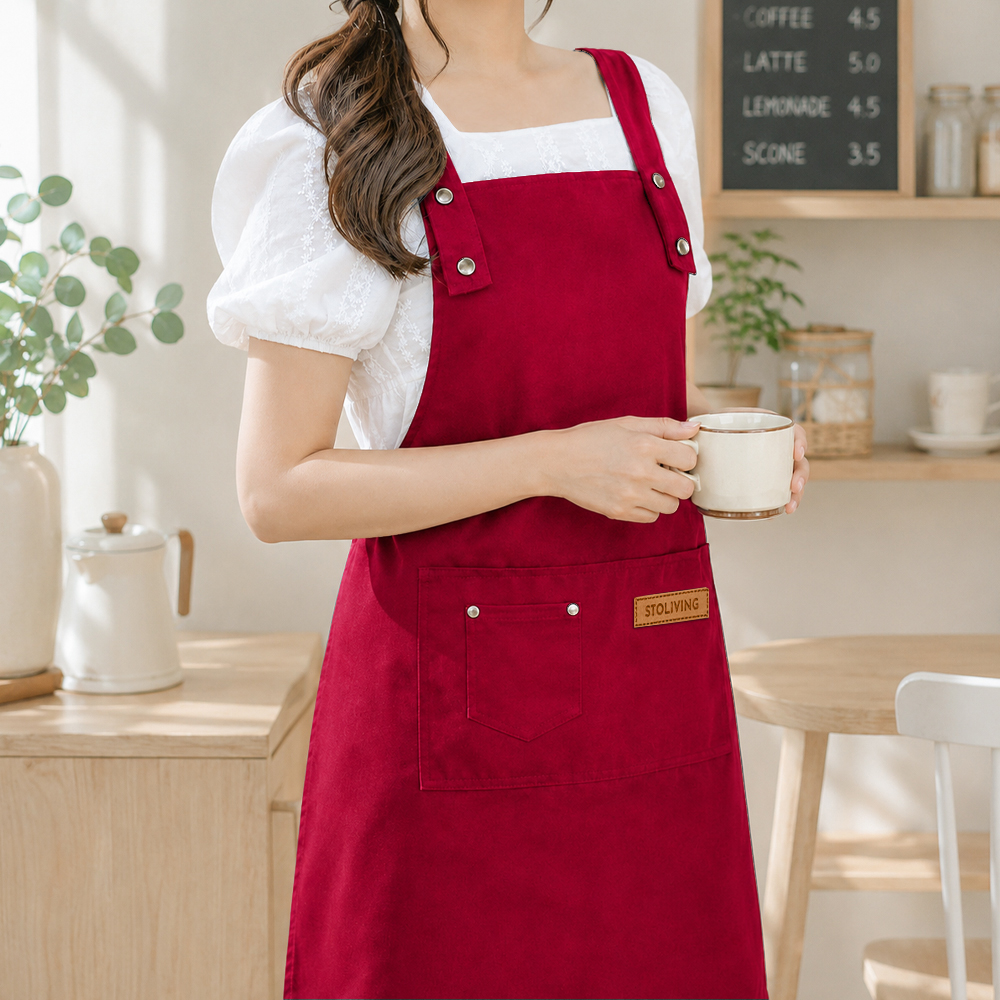 스토리빙 카페 앞치마 업소용 H형 방수 레드, 공용