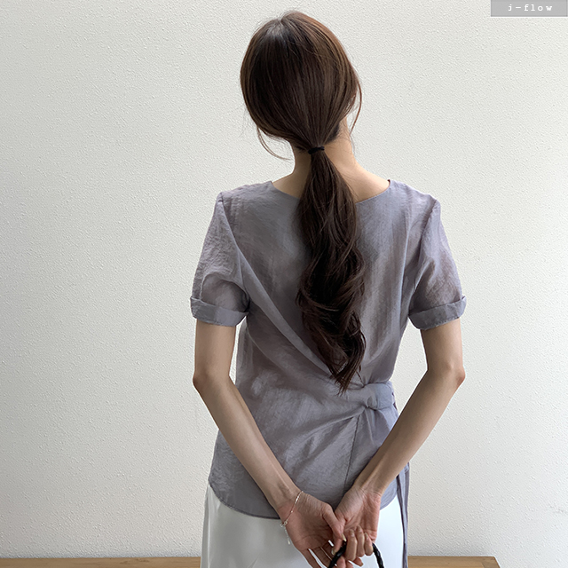 트리즌 사이드 매듭 롤업 텐셀 블라우스 3col 여름 라운드 랩 시스루 셔링 제이플로우 이미지 6