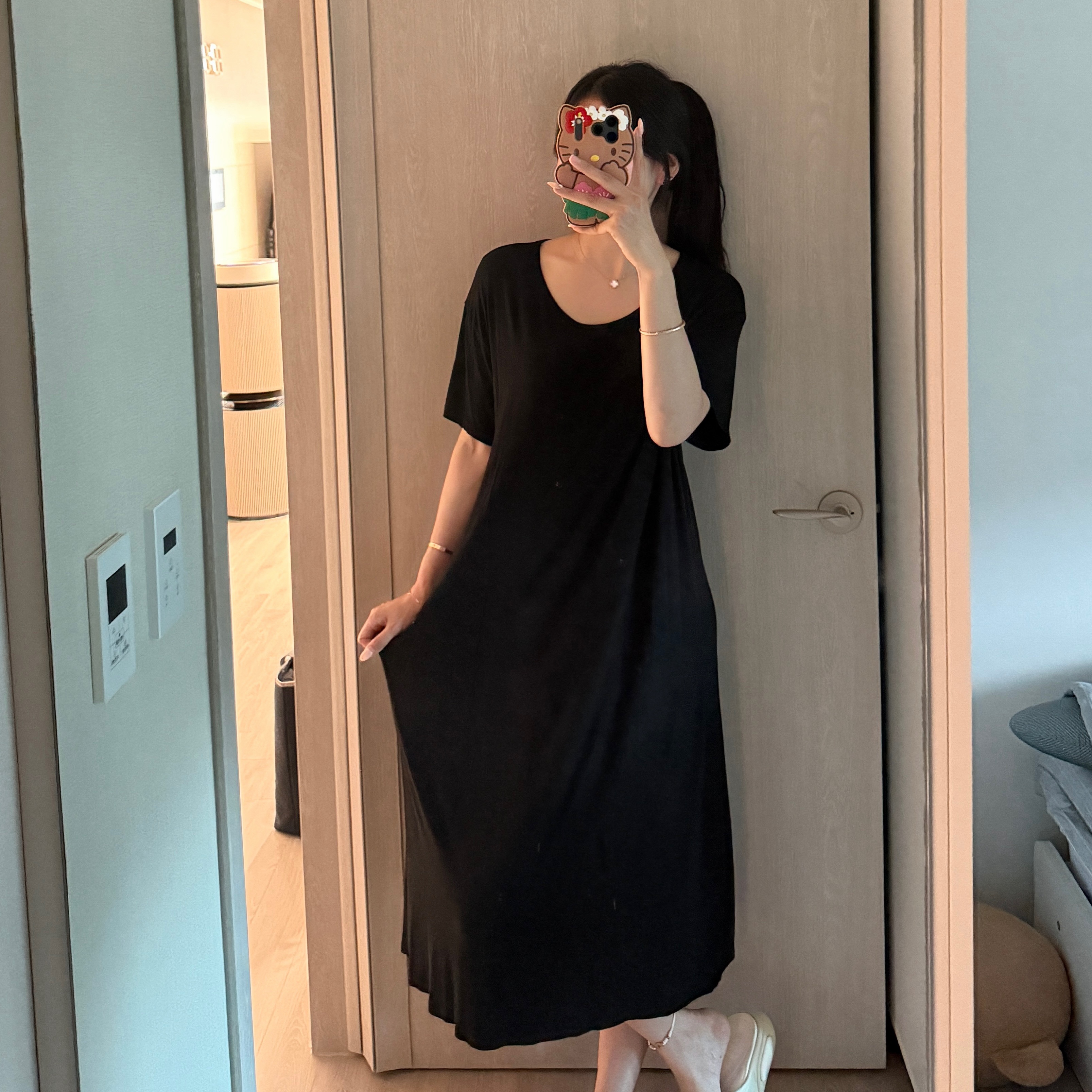 모달 찰랑 유넥 반팔 베이직 롱 여름원피스 이미지 8
