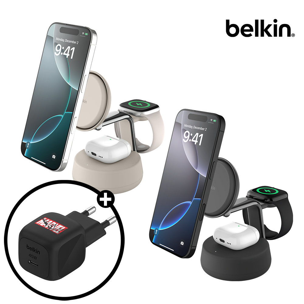 벨킨 Qi2 25W 3in1 울트라차지 프로 마그네틱 초고속 무선 충전 스탠드 WIZ040 아이폰 17 호환