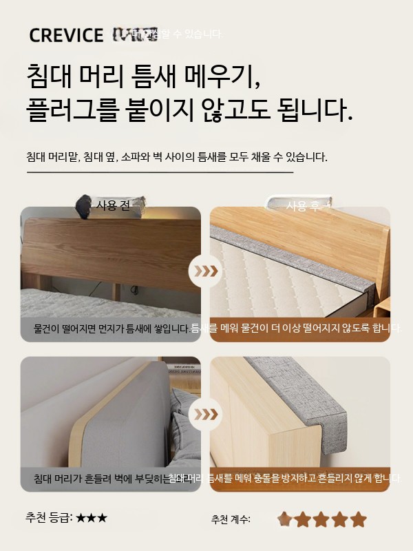 침대 틈새 막이 L자형 L자형 가구 제거 등받이 스트립 벽 - 상세 이미지 3
