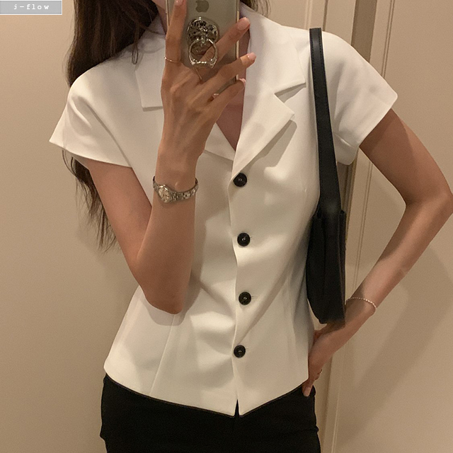 프레이드 카라넥 캡소매 슬림 라인 자켓 2col 여름 포멀 나그랑 브이넥 스판 제이플로우 - 상세 이미지 3