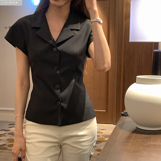 프레이드 카라넥 캡소매 슬림 라인 자켓 2col 여름 포멀 나그랑 브이넥 스판 제이플로우 이미지 7