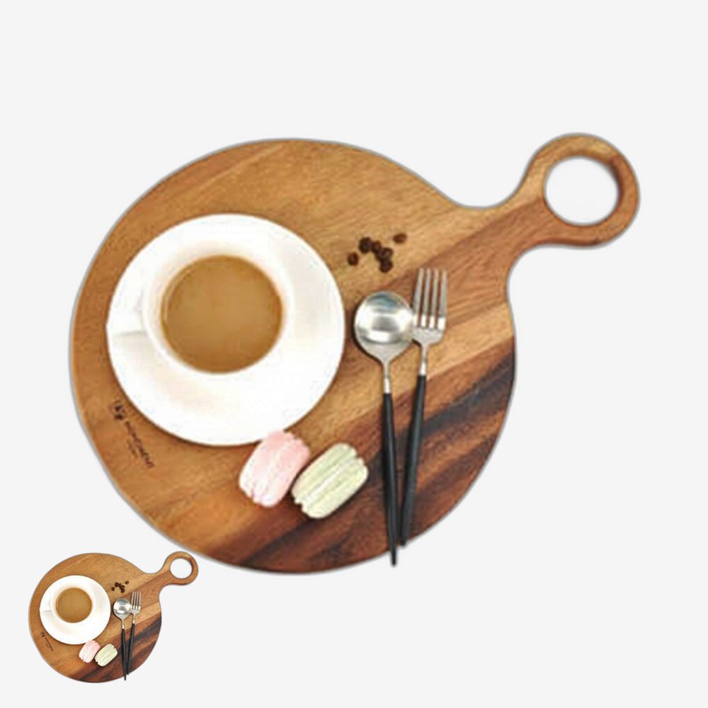 아카시아원목 카페플레이팅 원형도마 라운딩손잡이 브런치서빙 아카시아도마 내추럴감성 - 상품 이미지