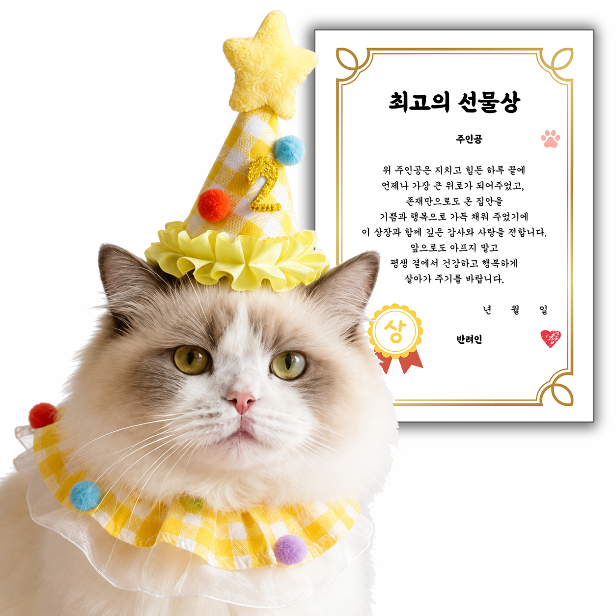 이온팩토리 강아지 생일 고양이 파티 모자 케이프 옷 숫자 상장 세트 용품 - 상세 이미지 4