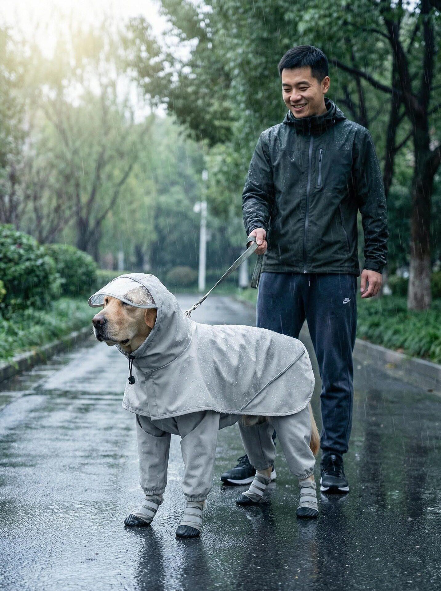 강아지 우비 대형견 우비 초대형견 우비 3XL 애견 레인코트 반려동물 비옷 방수 우의 연회색 우의 3XL - 상세 이미지 2