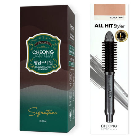 청담스타일 포레스트 블랙체인지 염색샴푸 시그니처 자연갈색 200ml + 고데기